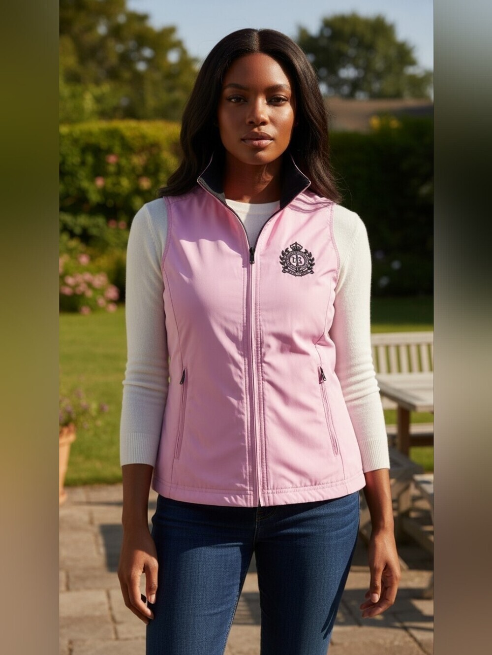 Lauren Ralph Lauren Reversible Vest Pink Navy RLL Logo Windbreaker Sleeveless